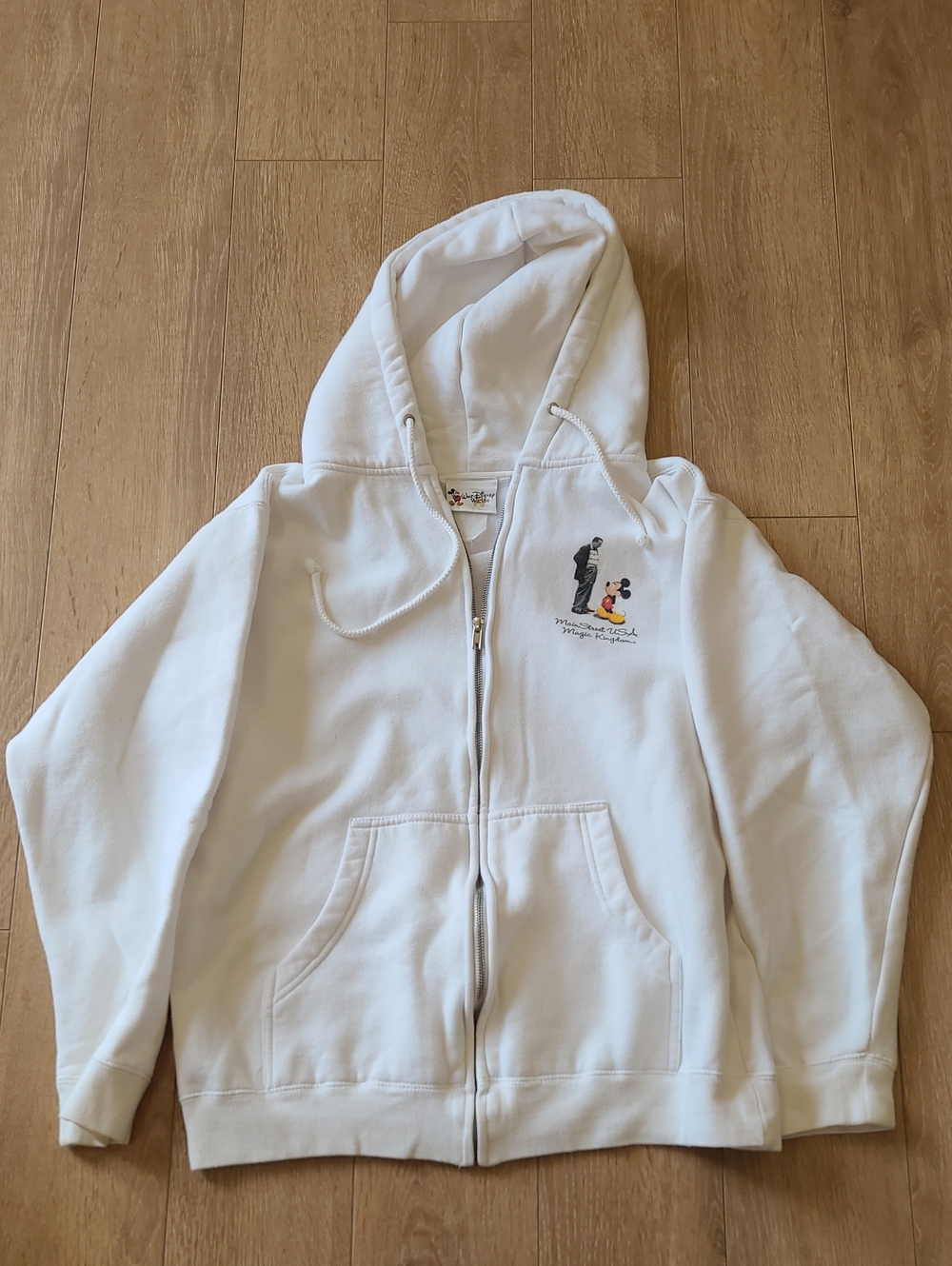 Disney World White Zip-Up Hoodie with Small Mickey Graphic